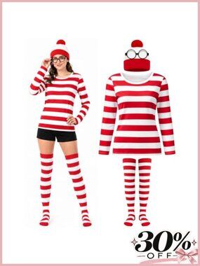 Women's Striped Halloween Costume Set with Hat, Socks, Glasses